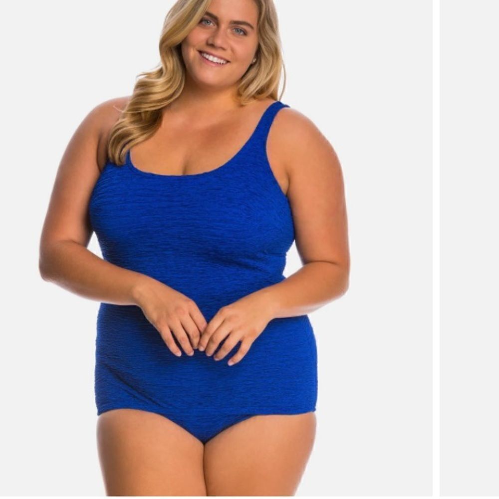 Penbrooke Royal Blue One Piece Tummy Control Cross Back Swimsuit 🩱 Size 26W New
